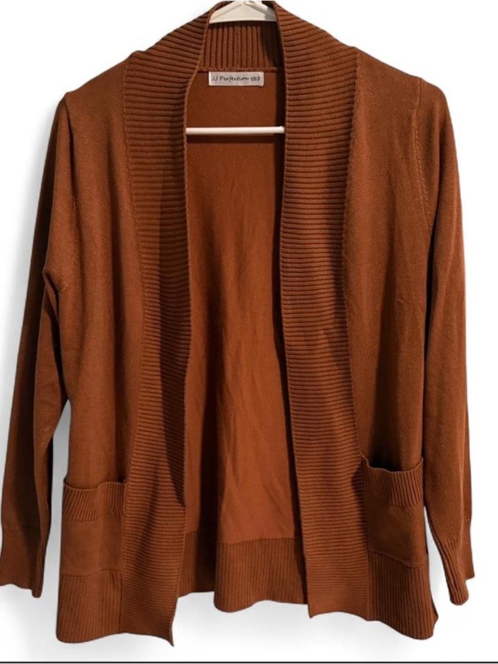 J J Perfection Open-Front Rust Shawl-Collar Cardigan